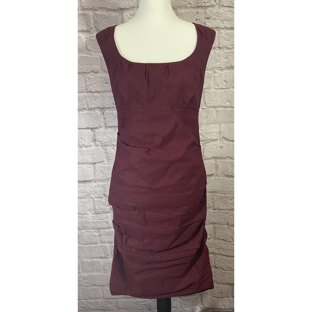 Eileen Fisher Dress size 6 Crinkle Gauze Gathered Silk Lined Wine Maroon Party